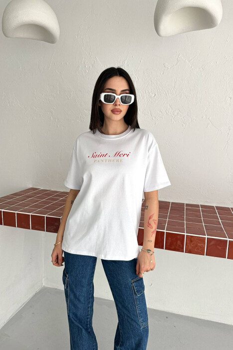 FRONT & BACK WRITTINGS WOMAN T-SHIRT WHITE-E BARDHE - KLAUDIO FASHION