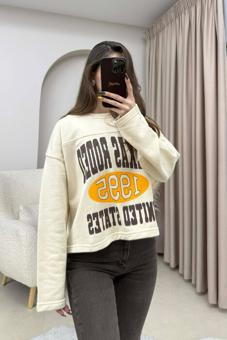 FRONT & BACK WRITTINGS WOMEN SWEATSHIRT BEIGE/BEZHE - 1