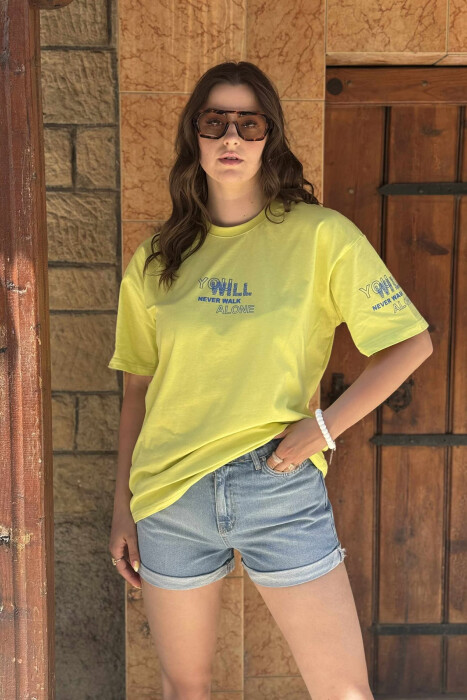 FRONT & BACK WRITTINGS WOMEN T-SHIRT NEON/NEON - KLAUDIO FASHION