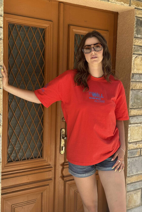 FRONT & BACK WRITTINGS WOMEN T-SHIRT RED/E KUQE - 1