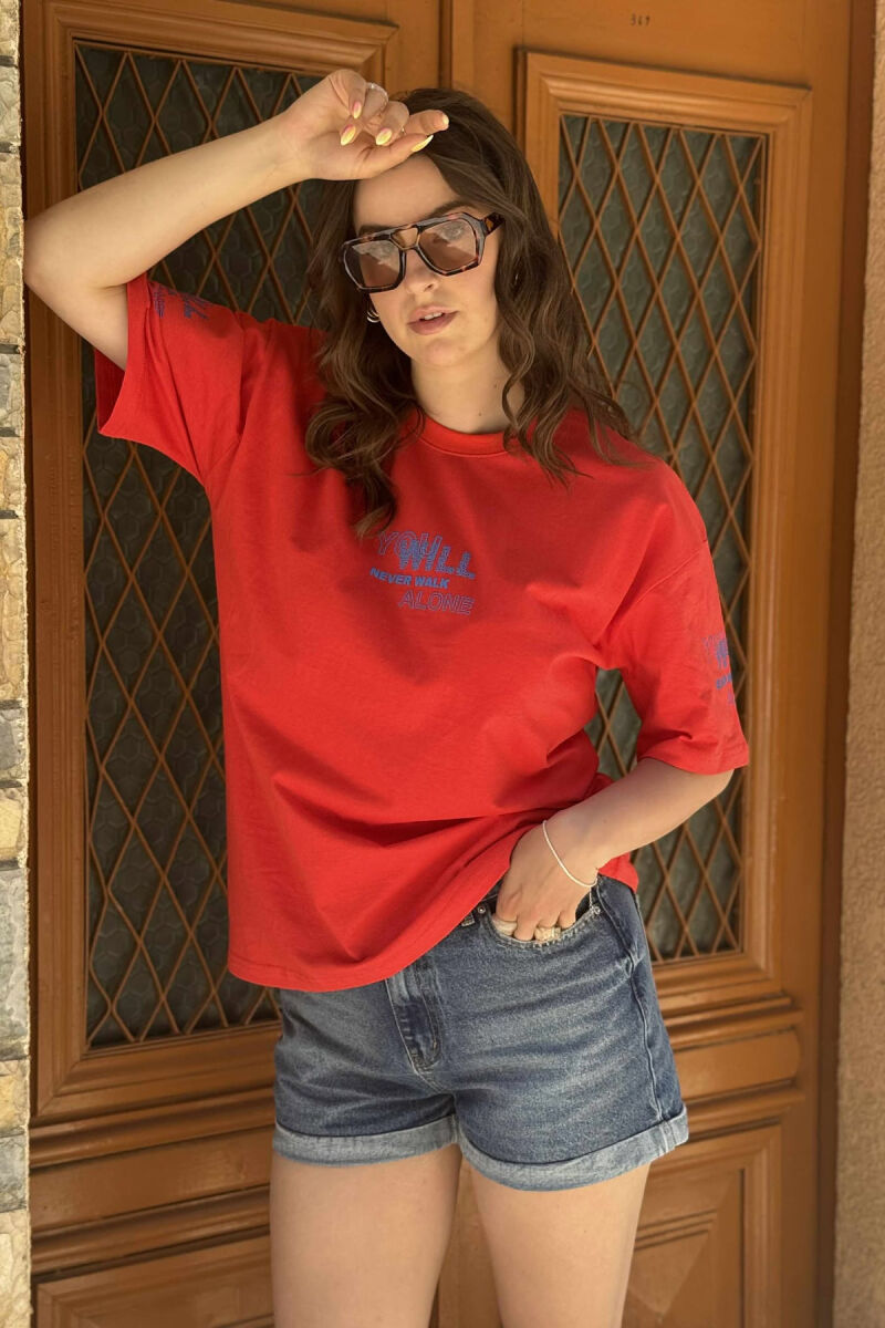 FRONT & BACK WRITTINGS WOMEN T-SHIRT RED/E KUQE - 2