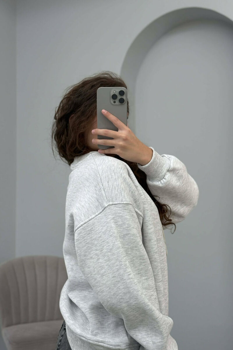 FRONT BEAR IMAGE FLUFFY WOMEN SWEATSHIRT LIGHT GREY/GZ - 7