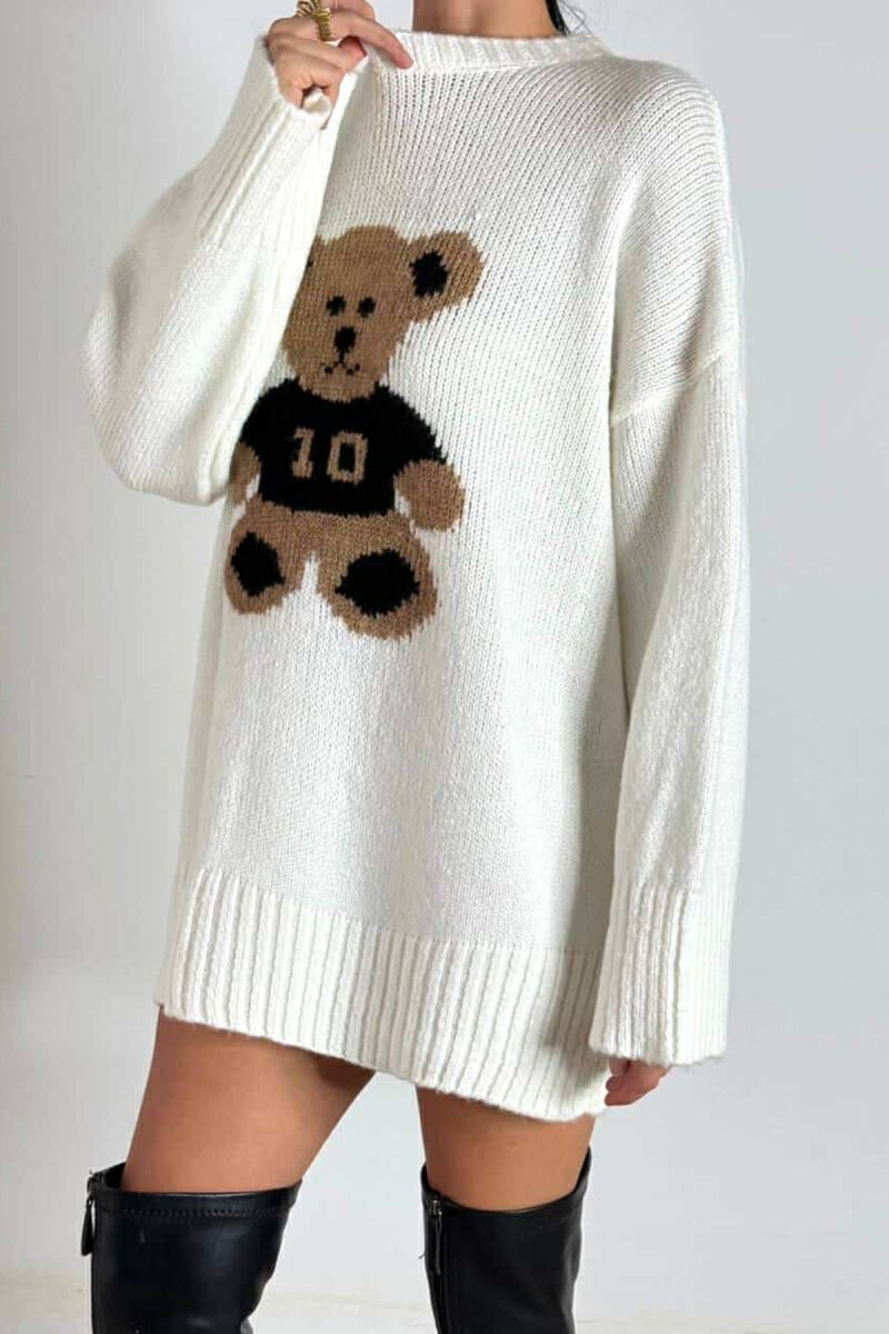 FRONT BEAR IMAGE WOMEN SWEATER WHITE-E BARDHE - 2