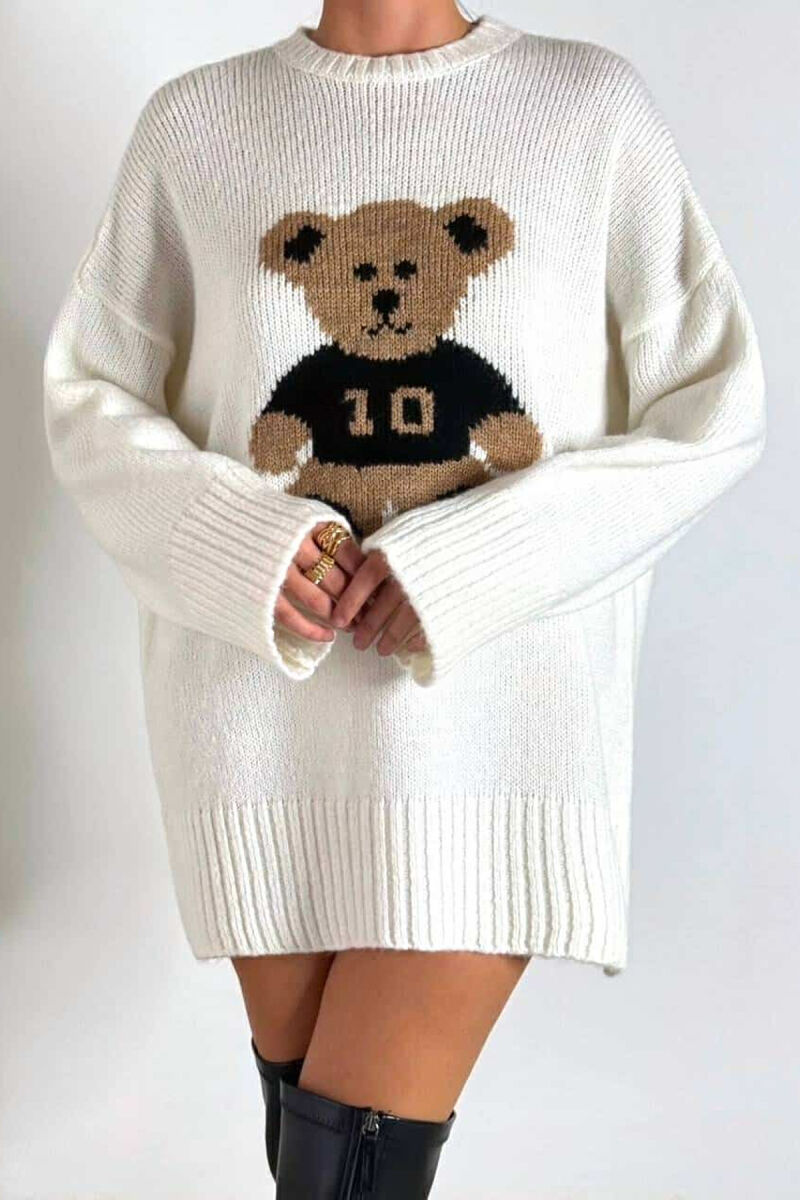 FRONT BEAR IMAGE WOMEN SWEATER WHITE-E BARDHE - 3