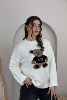 FRONT BEAR IMAGE WOMEN SWEATER WHITE-E BARDHE 