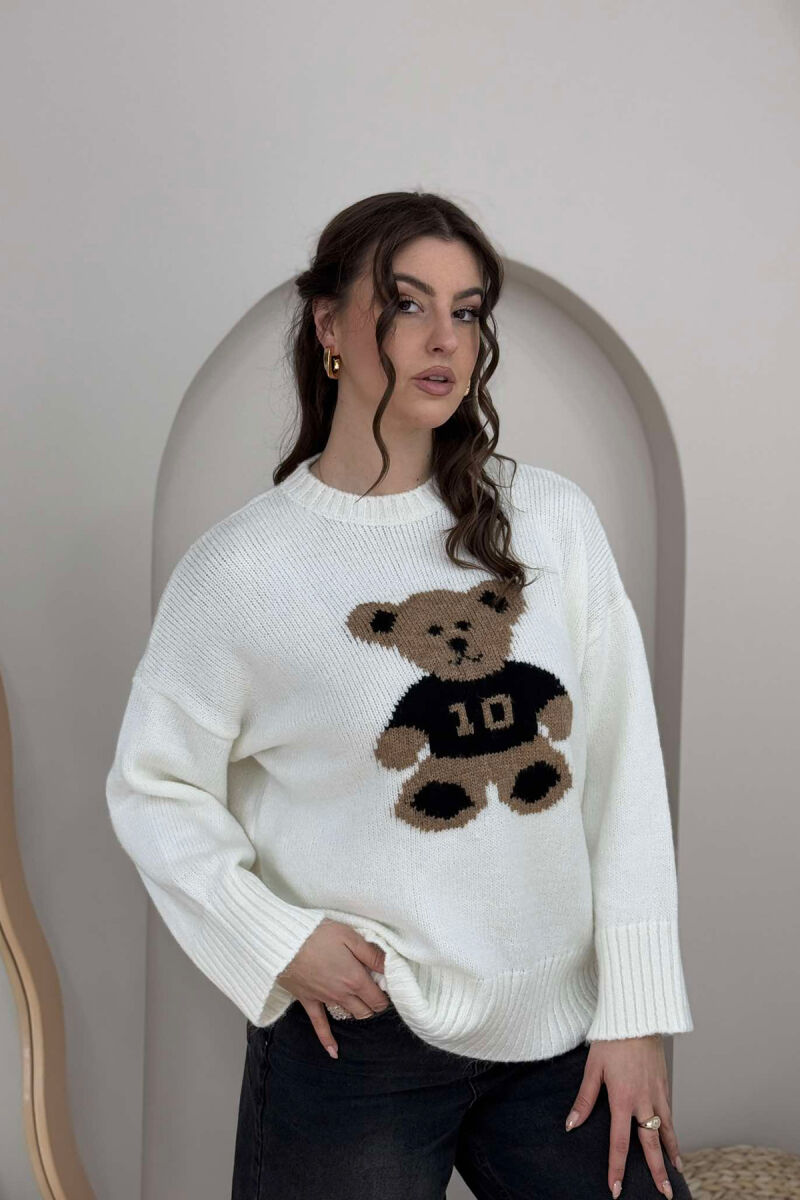 FRONT BEAR IMAGE WOMEN SWEATER WHITE-E BARDHE - 1