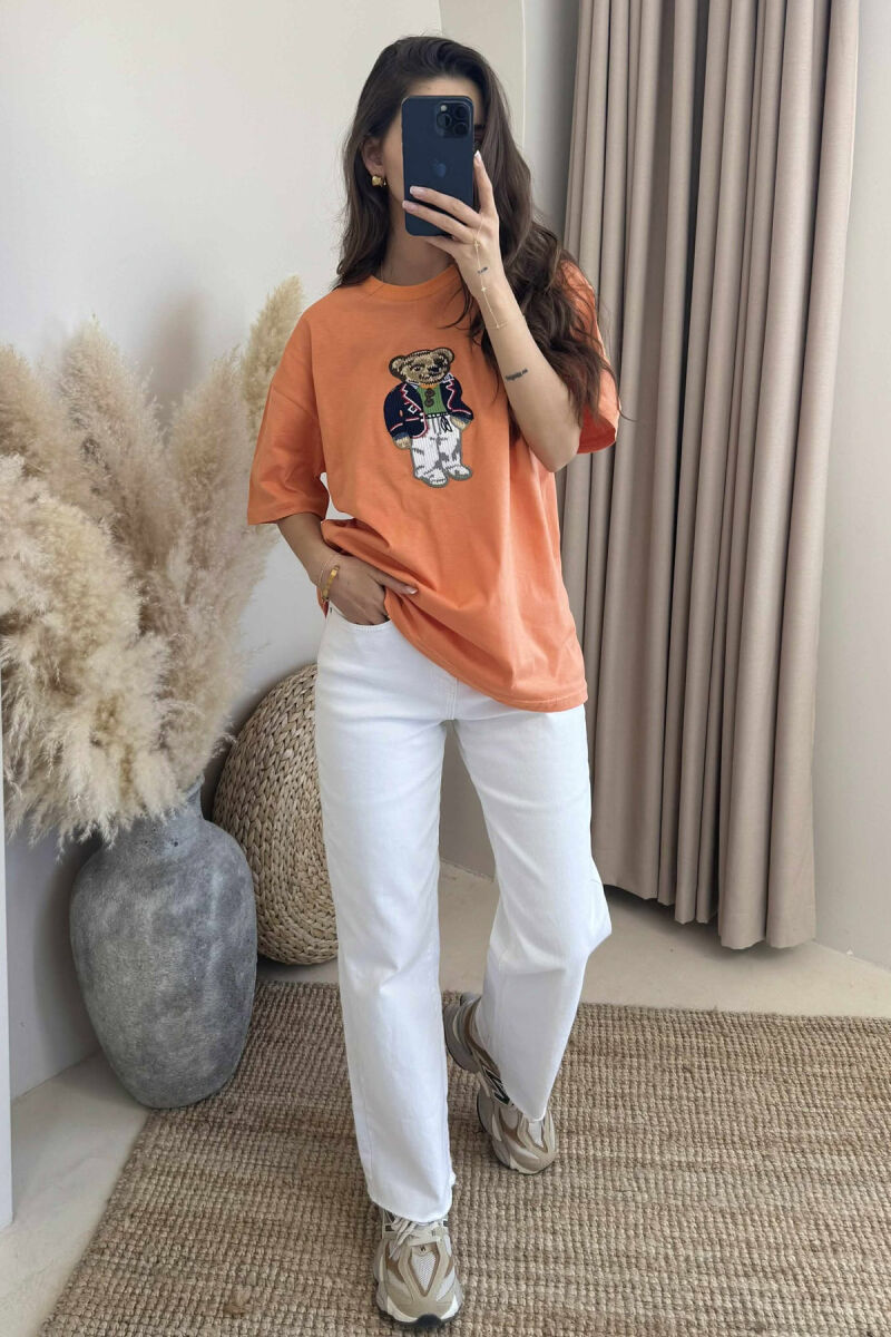 FRONT BEAR IMAGE WOMEN T-SHIRT ORANGE/PORTOKALLI - 1