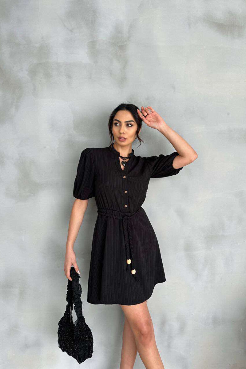 FRONT BUTTONS BELT DETAIL WOMEN DRESS BLACK/ E ZEZE - 1