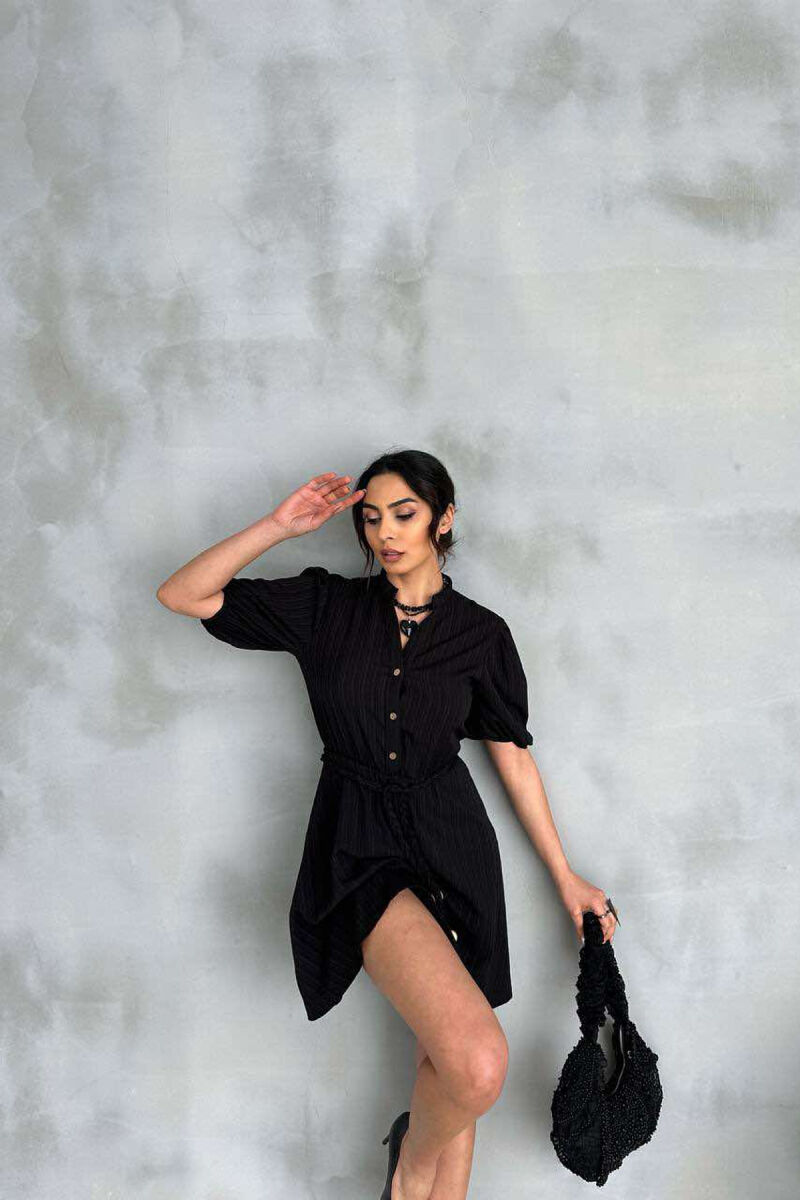FRONT BUTTONS BELT DETAIL WOMEN DRESS BLACK/ E ZEZE - 2