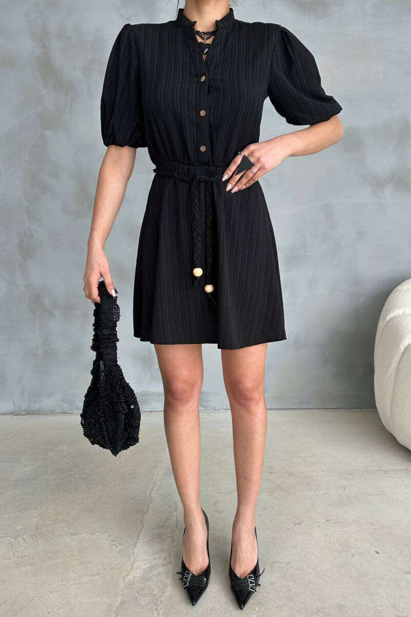 FRONT BUTTONS BELT DETAIL WOMEN DRESS BLACK/ E ZEZE - 3