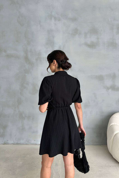 FRONT BUTTONS BELT DETAIL WOMEN DRESS BLACK/ E ZEZE - 4