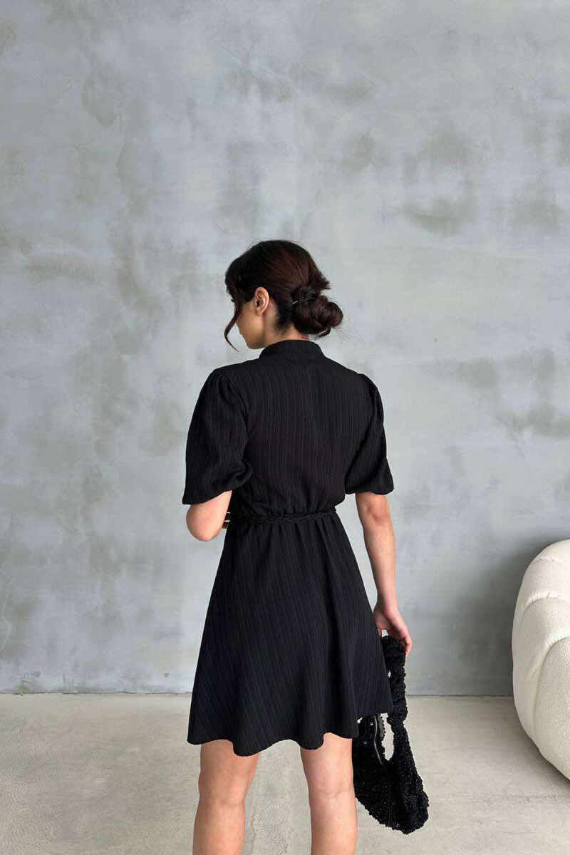 FRONT BUTTONS BELT DETAIL WOMEN DRESS BLACK/ E ZEZE - 4