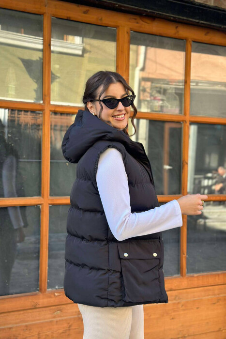 FRONT BUTTONS POCKET WOMEN VEST BLACK/ E ZEZE - 2