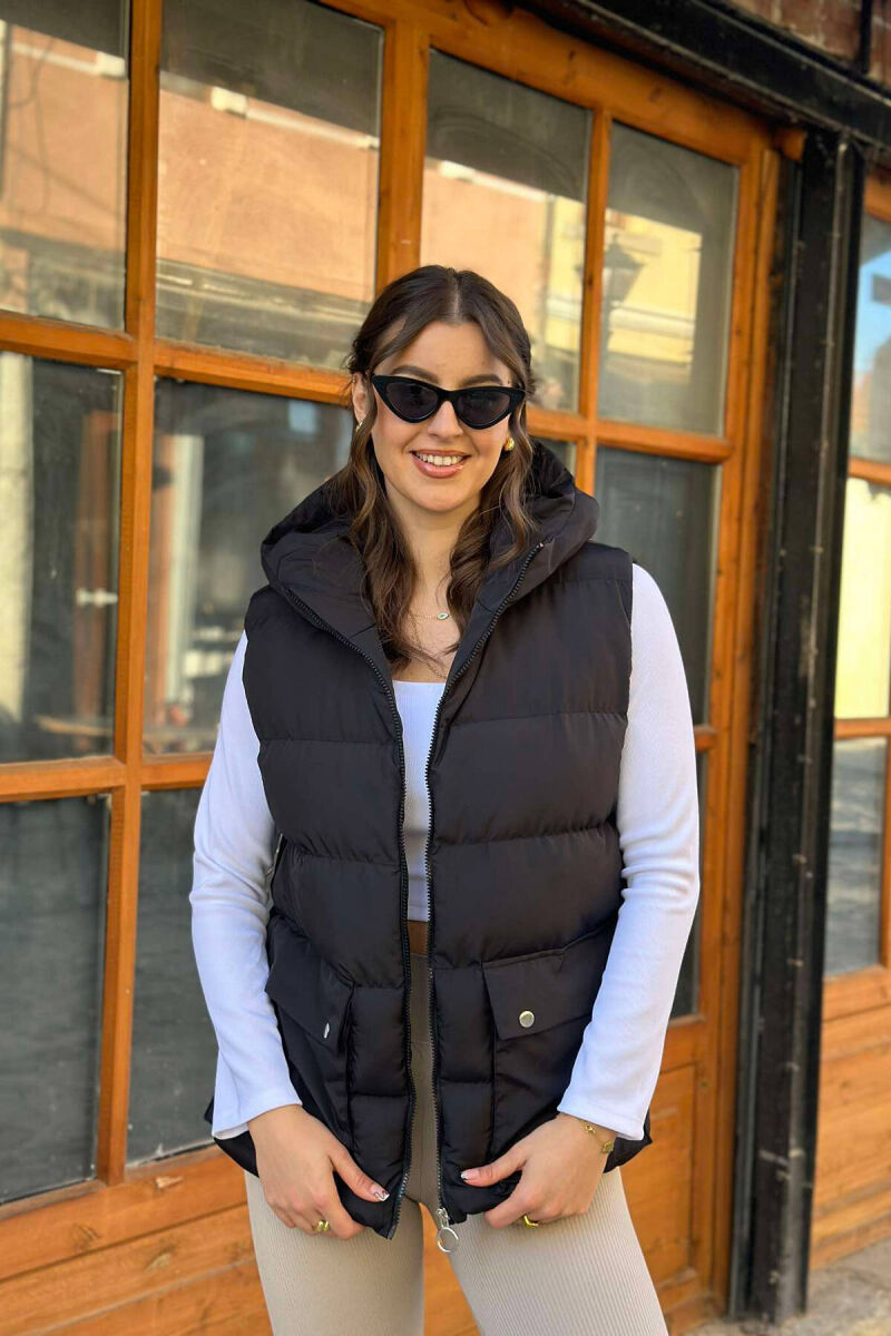 FRONT BUTTONS POCKET WOMEN VEST BLACK/ E ZEZE - 3