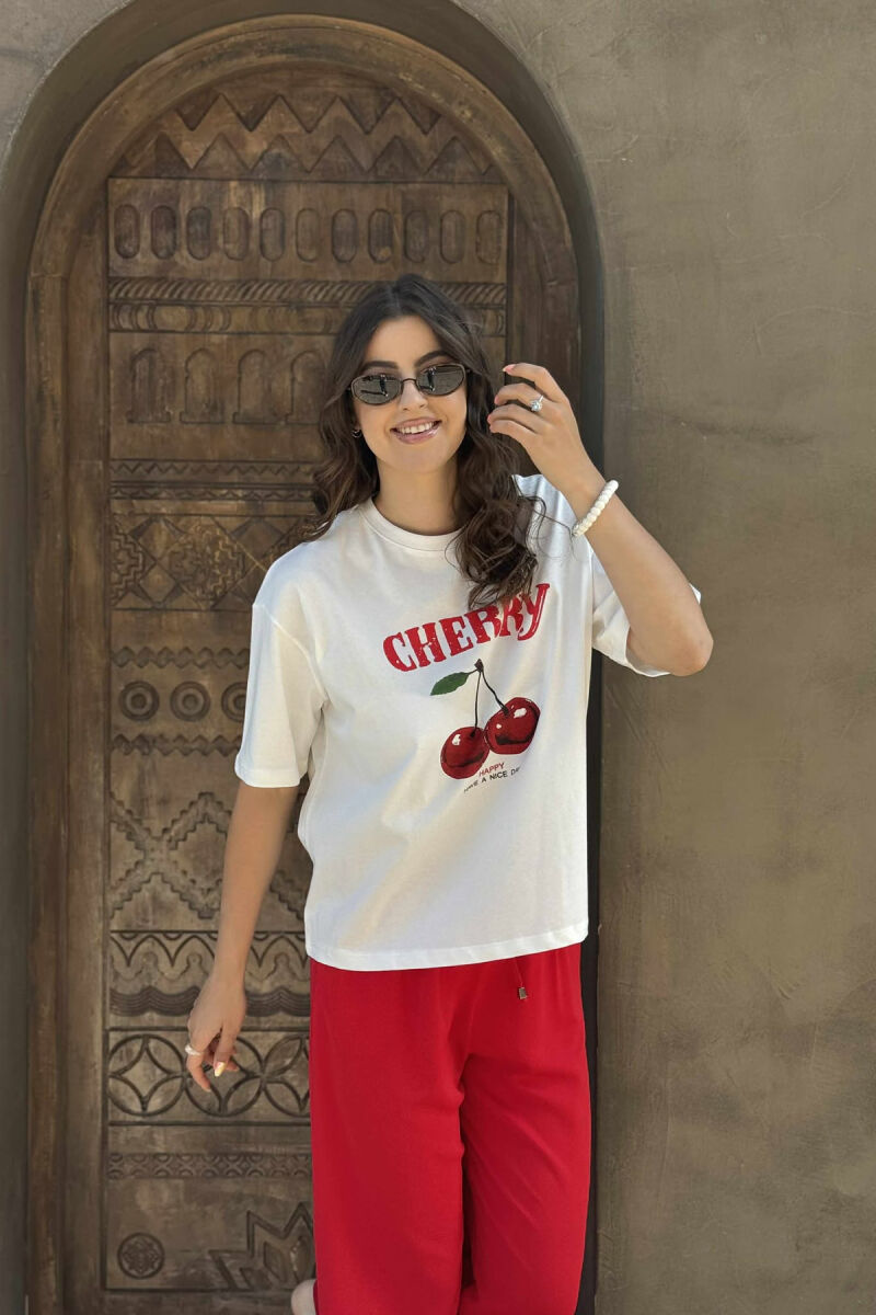 FRONT CHERRY IMAGE WOMEN T-SHIRT WHITE-E BARDHE - 2