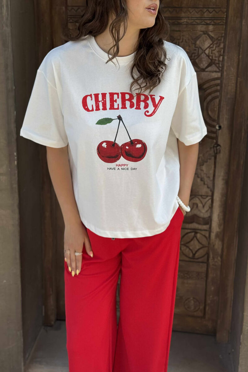 FRONT CHERRY IMAGE WOMEN T-SHIRT WHITE-E BARDHE - 3