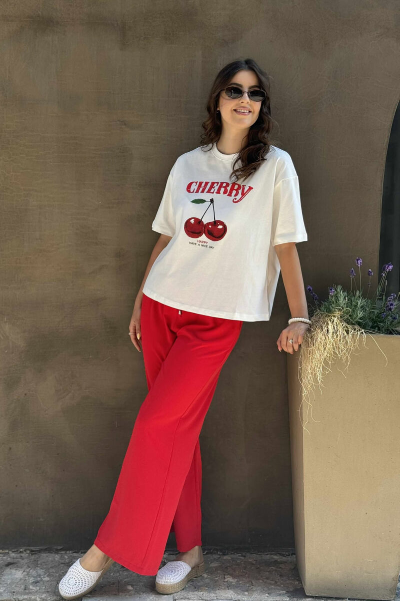 FRONT CHERRY IMAGE WOMEN T-SHIRT WHITE-E BARDHE - 4