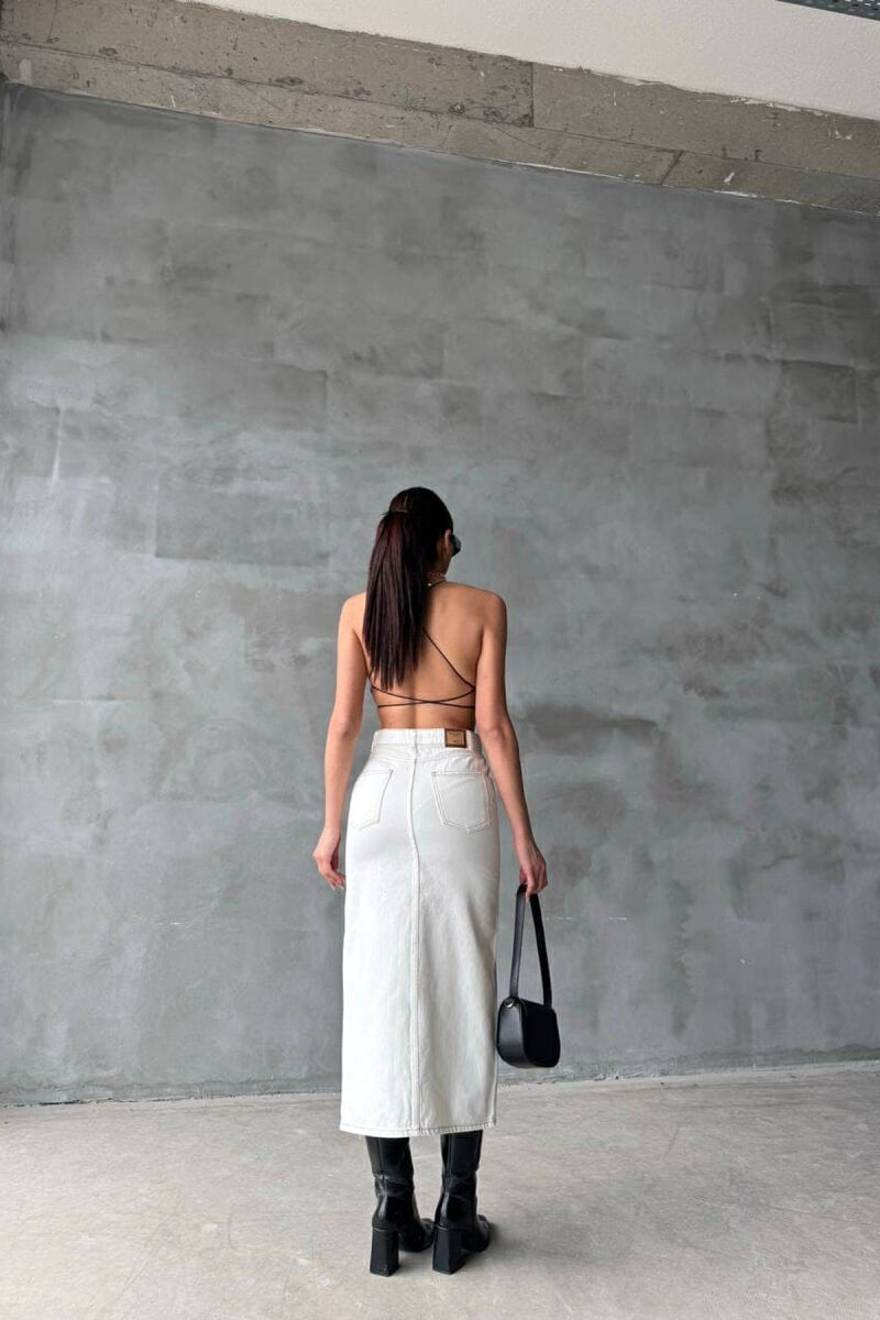 FRONT CUT BUTTONS DENIM WOMEN SKIRT CREAM/KREM - 3