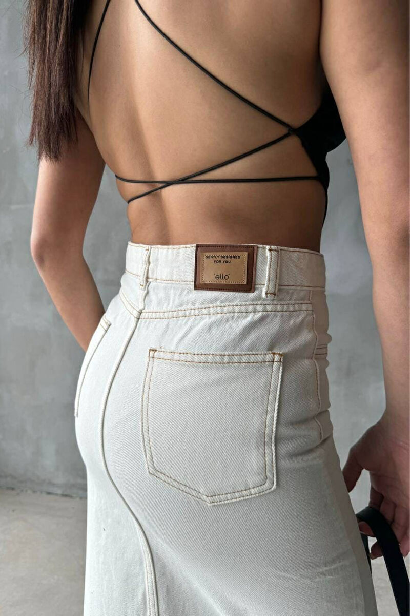 FRONT CUT BUTTONS DENIM WOMEN SKIRT CREAM/KREM - 4