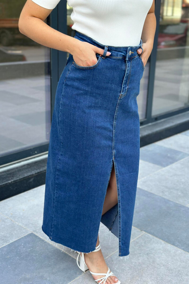 FRONT CUT LONG DENIM WOMEN SKIRT BLUE/BLU - 2