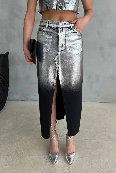 FRONT CUT SILVER DETAILS WOMEN SKIRT BLACK/ E ZEZE - 5