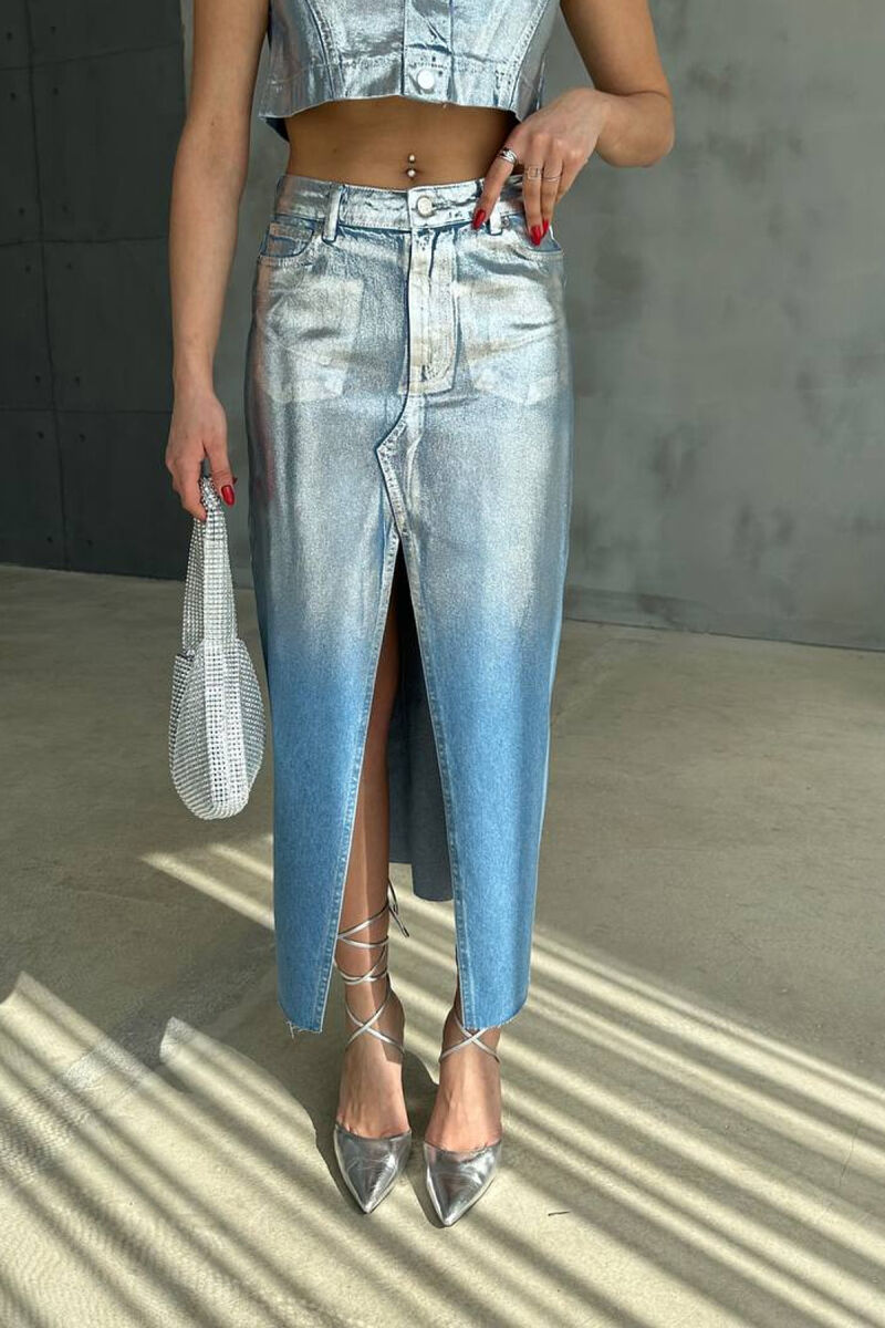 FRONT CUT SILVER DETAILS WOMEN SKIRT LIGHTBLUE/BZ - 2