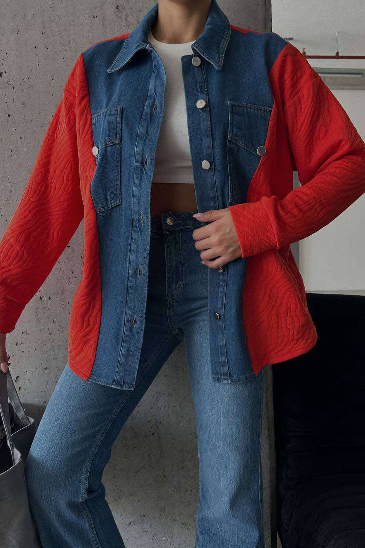 FRONT DENIM DESIGN WOMEN JACKET ORANGE/PORTOKALLI JACKETS KLAUDIO