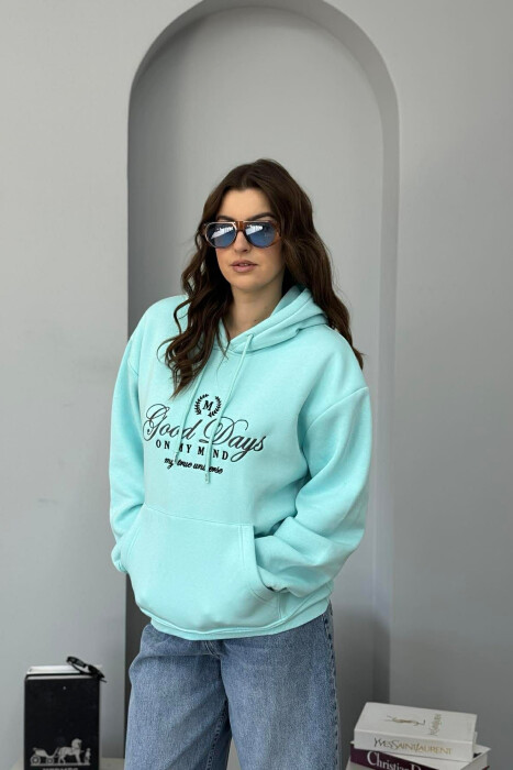 FRONT DESIGN FLUFFY ONE COLOR WOMEN HOODIE LIGHTBLUE/BZ - 1