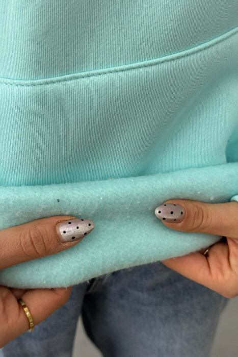 FRONT DESIGN FLUFFY ONE COLOR WOMEN HOODIE LIGHTBLUE/BZ - 5