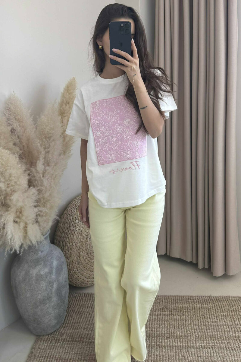 FRONT FLOWERS DESIGN WOMEN T-SHIRT WHITE-E BARDHE - 2