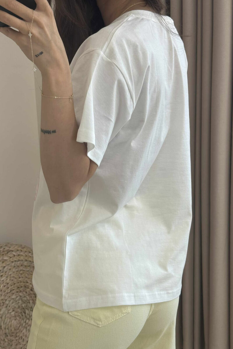 FRONT FLOWERS DESIGN WOMEN T-SHIRT WHITE-E BARDHE - 4