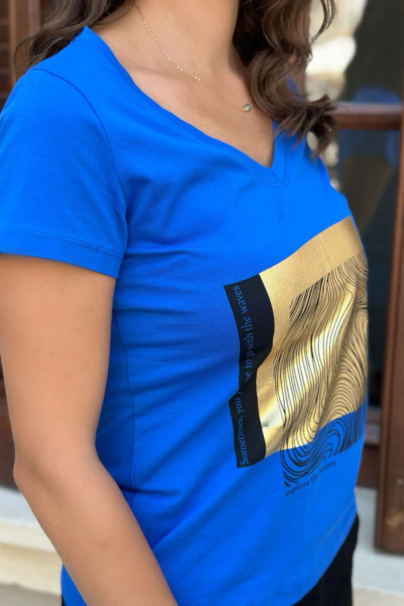 FRONT GOLD DESIGN WOMEN T-SHIRT BLUE/BLU - 3