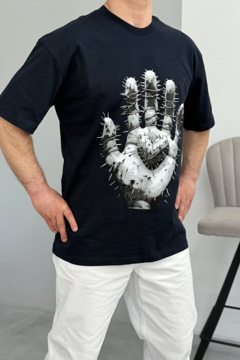 FRONT IMAGE BACK WRITTINGS MEN T-SHIRT DARK BLUE/BEE 