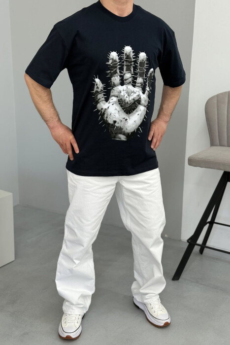 FRONT IMAGE BACK WRITTINGS MEN T-SHIRT DARK BLUE/BEE - 2