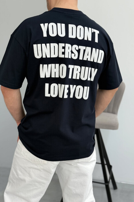 FRONT IMAGE BACK WRITTINGS MEN T-SHIRT DARK BLUE/BEE - 3