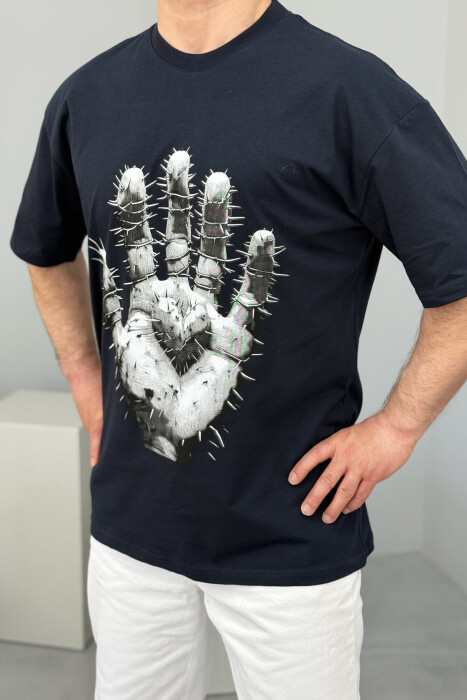 FRONT IMAGE BACK WRITTINGS MEN T-SHIRT DARK BLUE/BEE - 4