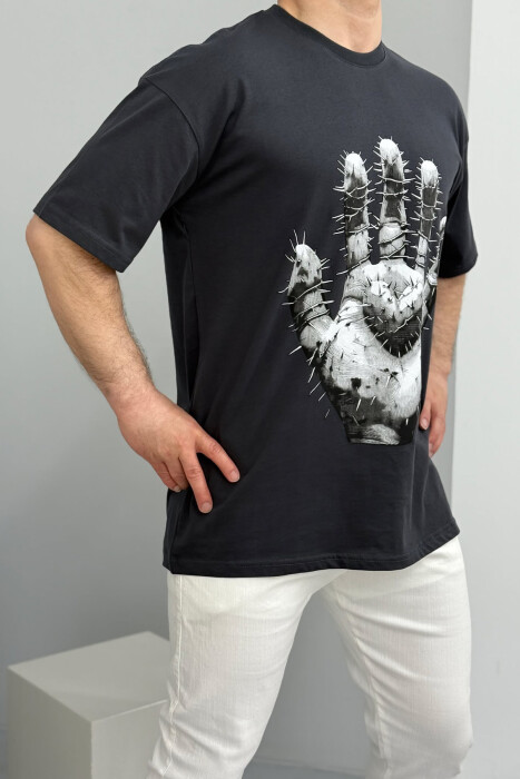 FRONT IMAGE BACK WRITTINGS MEN T-SHIRT DARK GREY/GEE 