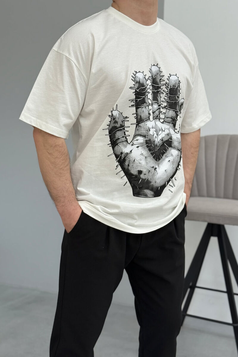 FRONT IMAGE BACK WRITTINGS MEN T-SHIRT WHITE-E BARDHE - 2