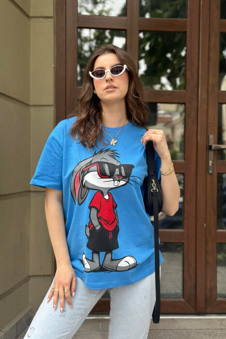 FRONT IMAGE BACK WRITTINGS WOMEN T-SHIRT BLUE/BLU 