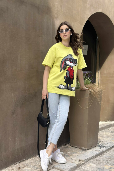 T-SHIRT ME SHKRIME DHE IMAZH PËR FEMRA NË NGJYRËN NEON 
