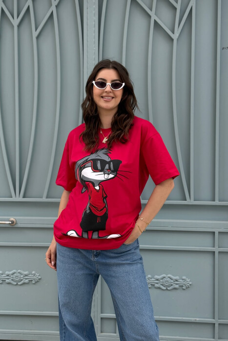 FRONT IMAGE BACK WRITTINGS WOMEN T-SHIRT RED/E KUQE 