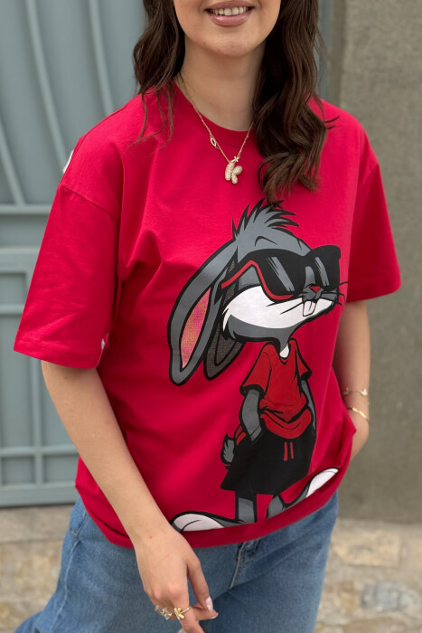 FRONT IMAGE BACK WRITTINGS WOMEN T-SHIRT RED/E KUQE - 5