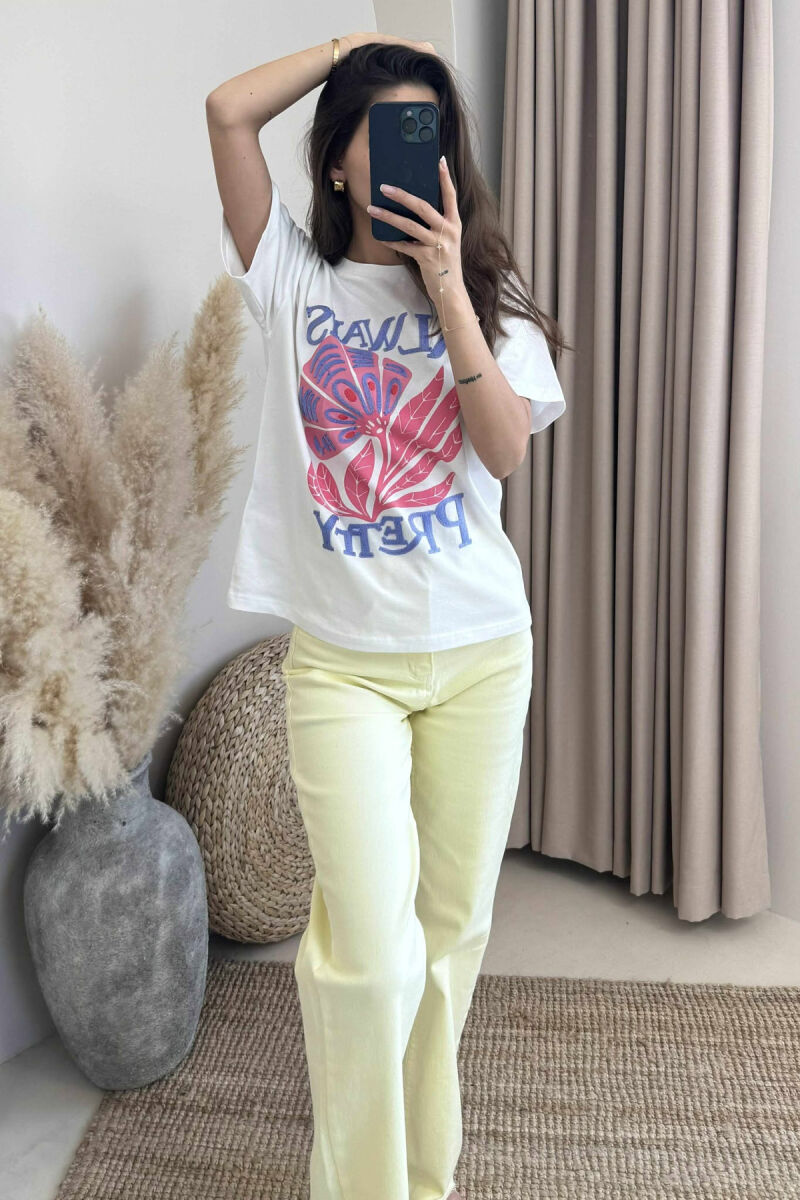 FRONT IMAGE DESIGN ROUND NECK WOMEN T-SHIRT WHITE-E BARDHE - 2