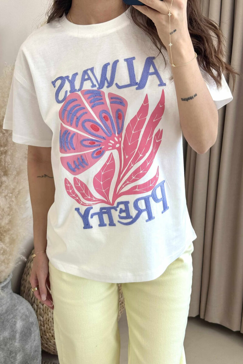FRONT IMAGE DESIGN ROUND NECK WOMEN T-SHIRT WHITE-E BARDHE - 3