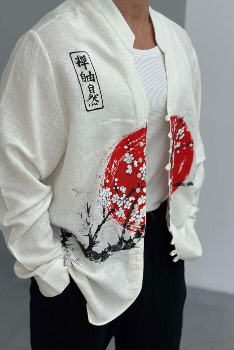 FRONT IMAGE DESIGNED MEN SHIRT CREAM/KREM - 1