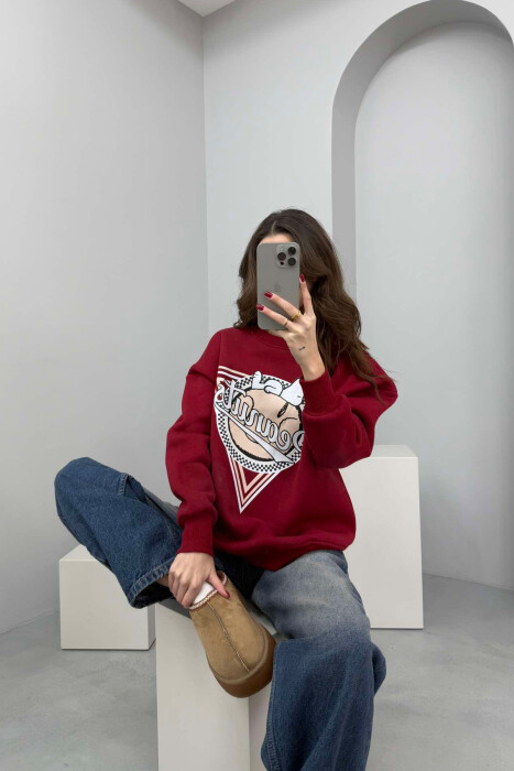 FRONT IMAGE FLUFFY WOMEN SWEATSHIRT BURGUNDY/VISHNJE 