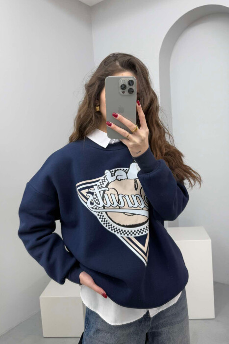 FRONT IMAGE FLUFFY WOMEN SWEATSHIRT DARK BLUE/BEE - 2