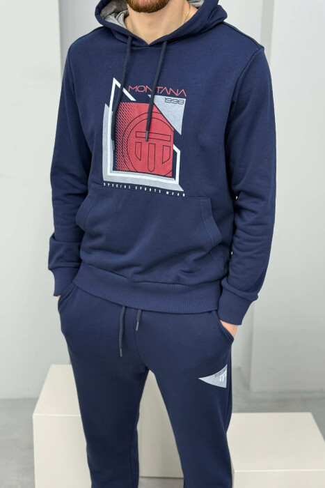 FRONT IMAGE HOODIE+SWEATPANTS MEN SET BLUE+RED/BLU-KUQE - KLAUDIO FASHION
