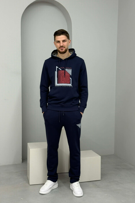 FRONT IMAGE HOODIE+SWEATPANTS MEN SET BLUE+RED/BLU-KUQE - 1