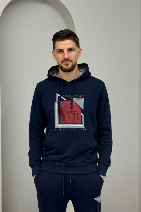 FRONT IMAGE HOODIE+SWEATPANTS MEN SET BLUE+RED/BLU-KUQE - 5
